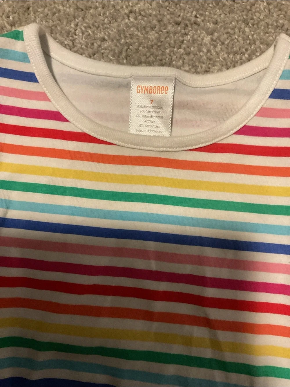 Gymboree Rainbow Stripe Top with Chambray Skirt and Rainbow Patches